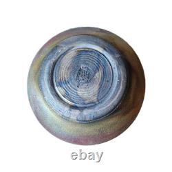Vtg Raku Studio Iridescent Art Pottery Vase Vessel Signed Stunning Color