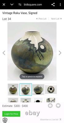 Vtg Raku Studio Iridescent Art Pottery Vase Vessel Signed Stunning Color