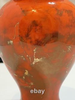 Vtg Rare Mid-Century Arners Gold Veins, Orange Lidded Vase Ceramic Pottery