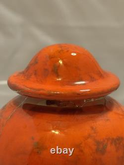 Vtg Rare Mid-Century Arners Gold Veins, Orange Lidded Vase Ceramic Pottery