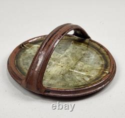 Vtg Rare Studio Art Pottery Plate Tray Handle 7 Stoneware Collector Signed USA
