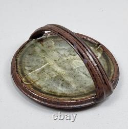 Vtg Rare Studio Art Pottery Plate Tray Handle 7 Stoneware Collector Signed USA