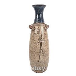 Vtg Richard Dick Lien Studio Pottery Vase Blue Glazed Neck Dual Handles 14