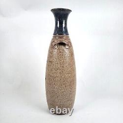 Vtg Richard Dick Lien Studio Pottery Vase Blue Glazed Neck Dual Handles 14