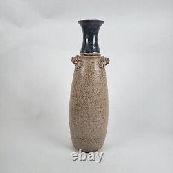 Vtg Richard Dick Lien Studio Pottery Vase Blue Glazed Neck Dual Handles 14