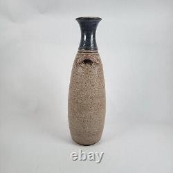 Vtg Richard Dick Lien Studio Pottery Vase Blue Glazed Neck Dual Handles 14