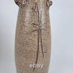 Vtg Richard Dick Lien Studio Pottery Vase Blue Glazed Neck Dual Handles 14