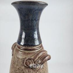 Vtg Richard Dick Lien Studio Pottery Vase Blue Glazed Neck Dual Handles 14