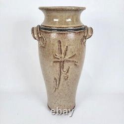 Vtg Richard Dick Lien Studio Pottery Vase Dual Handles Drip Glaze Signed 11.5