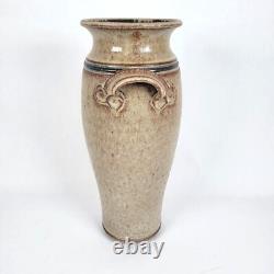 Vtg Richard Dick Lien Studio Pottery Vase Dual Handles Drip Glaze Signed 11.5