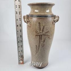 Vtg Richard Dick Lien Studio Pottery Vase Dual Handles Drip Glaze Signed 11.5