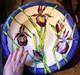 Vtg STUDIO ART POTTERY PLATTER BOWL Large 16 PURPLE IRIS FLOWERS Signed Dated