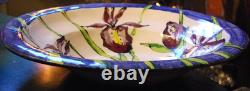Vtg STUDIO ART POTTERY PLATTER BOWL Large 16 PURPLE IRIS FLOWERS Signed Dated