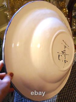 Vtg STUDIO ART POTTERY PLATTER BOWL Large 16 PURPLE IRIS FLOWERS Signed Dated