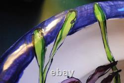 Vtg STUDIO ART POTTERY PLATTER BOWL Large 16 PURPLE IRIS FLOWERS Signed Dated