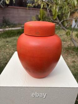 Vtg Signed Dalfmann Ginger Jar/TeaCaddy Matte Orange Stoneware Studio Pottery