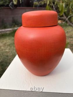 Vtg Signed Dalfmann Ginger Jar/TeaCaddy Matte Orange Stoneware Studio Pottery