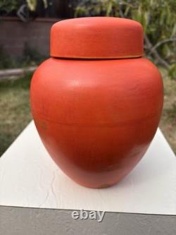 Vtg Signed Dalfmann Ginger Jar/TeaCaddy Matte Orange Stoneware Studio Pottery