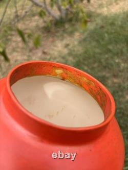Vtg Signed Dalfmann Ginger Jar/TeaCaddy Matte Orange Stoneware Studio Pottery