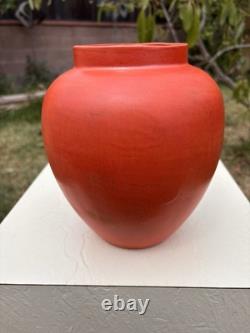 Vtg Signed Dalfmann Ginger Jar/TeaCaddy Matte Orange Stoneware Studio Pottery