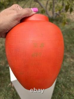 Vtg Signed Dalfmann Ginger Jar/TeaCaddy Matte Orange Stoneware Studio Pottery