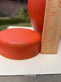 Vtg Signed Dalfmann Ginger Jar/TeaCaddy Matte Orange Stoneware Studio Pottery