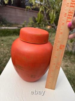 Vtg Signed Dalfmann Ginger Jar/TeaCaddy Matte Orange Stoneware Studio Pottery