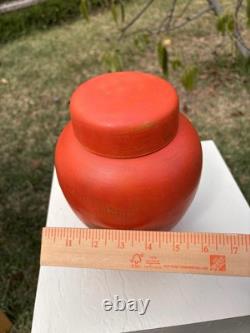 Vtg Signed Dalfmann Ginger Jar/TeaCaddy Matte Orange Stoneware Studio Pottery