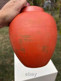 Vtg Signed Dalfmann Ginger Jar/TeaCaddy Matte Orange Stoneware Studio Pottery