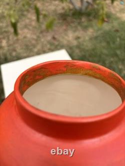 Vtg Signed Dalfmann Ginger Jar/TeaCaddy Matte Orange Stoneware Studio Pottery