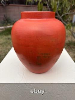 Vtg Signed Dalfmann Ginger Jar/TeaCaddy Matte Orange Stoneware Studio Pottery