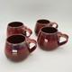 Vtg Signed Oxblood Red Studio Crafted Ceramic Pottery Mugs Set (4)