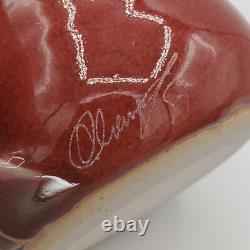 Vtg Signed Oxblood Red Studio Crafted Ceramic Pottery Mugs Set (4)