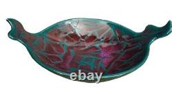 Vtg Signed Potter's Brown Edom TX Art Studio 2 Handled Bowl Magenta Teal Mosaic