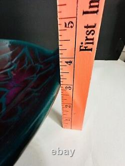 Vtg Signed Potter's Brown Edom TX Art Studio 2 Handled Bowl Magenta Teal Mosaic