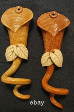 Vtg. Signed Studio Pottery Boys Calla Lily Pair (2) wall pockets Vase-Stunning