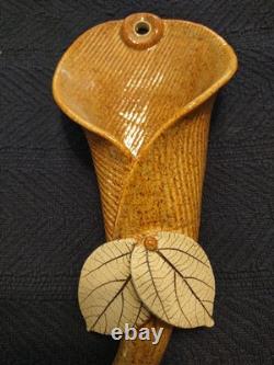 Vtg. Signed Studio Pottery Boys Calla Lily Pair (2) wall pockets Vase-Stunning