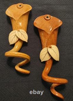 Vtg. Signed Studio Pottery Boys Calla Lily Pair (2) wall pockets Vase-Stunning