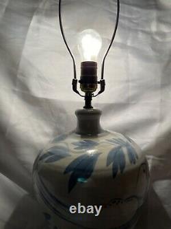 Vtg Simon Pearce Miranda Thomas Blue Birds Handpainted Studio Art Pottery Lamp
