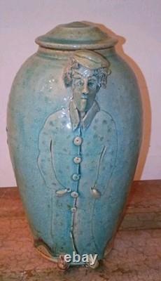 Vtg Sligo Urn Vase Jar Ireland Figural Studio Pottery Vase Signed Sligo Man