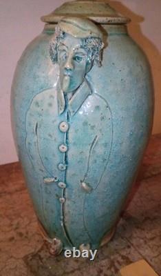 Vtg Sligo Urn Vase Jar Ireland Figural Studio Pottery Vase Signed Sligo Man