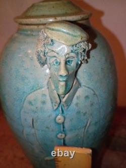Vtg Sligo Urn Vase Jar Ireland Figural Studio Pottery Vase Signed Sligo Man