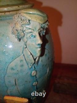 Vtg Sligo Urn Vase Jar Ireland Figural Studio Pottery Vase Signed Sligo Man