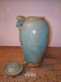 Vtg Sligo Urn Vase Jar Ireland Figural Studio Pottery Vase Signed Sligo Man
