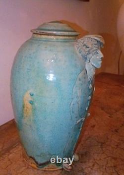 Vtg Sligo Urn Vase Jar Ireland Figural Studio Pottery Vase Signed Sligo Man
