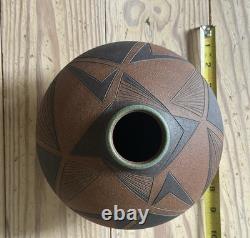 Vtg Steve Dominguez California Studio Pottery Incised Vase Pot Stoneware Pot