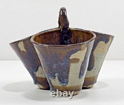 Vtg Studio Art Pottery Triple Dish 8 Handle Glaze Stoneware Rare Collector USA