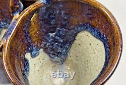 Vtg Studio Art Pottery Triple Dish Handle 8 Glaze Stoneware Rare Collector USA