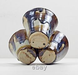Vtg Studio Art Pottery Triple Dish Handle 8 Glaze Stoneware Rare Collector USA