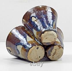 Vtg Studio Art Pottery Triple Dish Handle 8 Glaze Stoneware Rare Collector USA